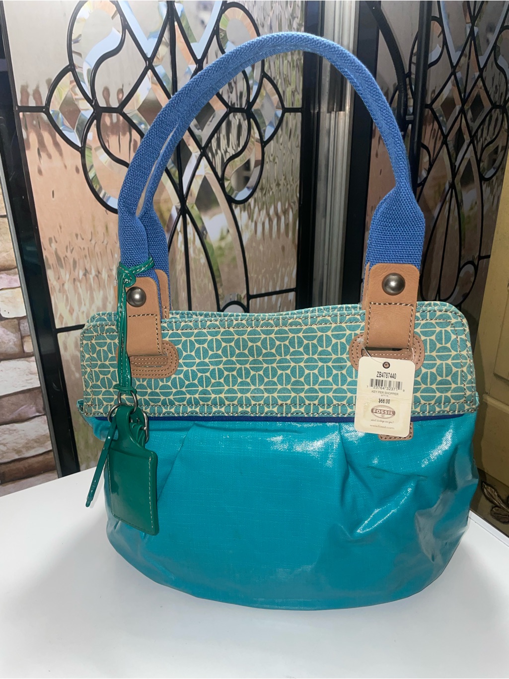 Fossil Teal & Blue Beautiful Turquoise Color Patterned Top Shoulder Bag